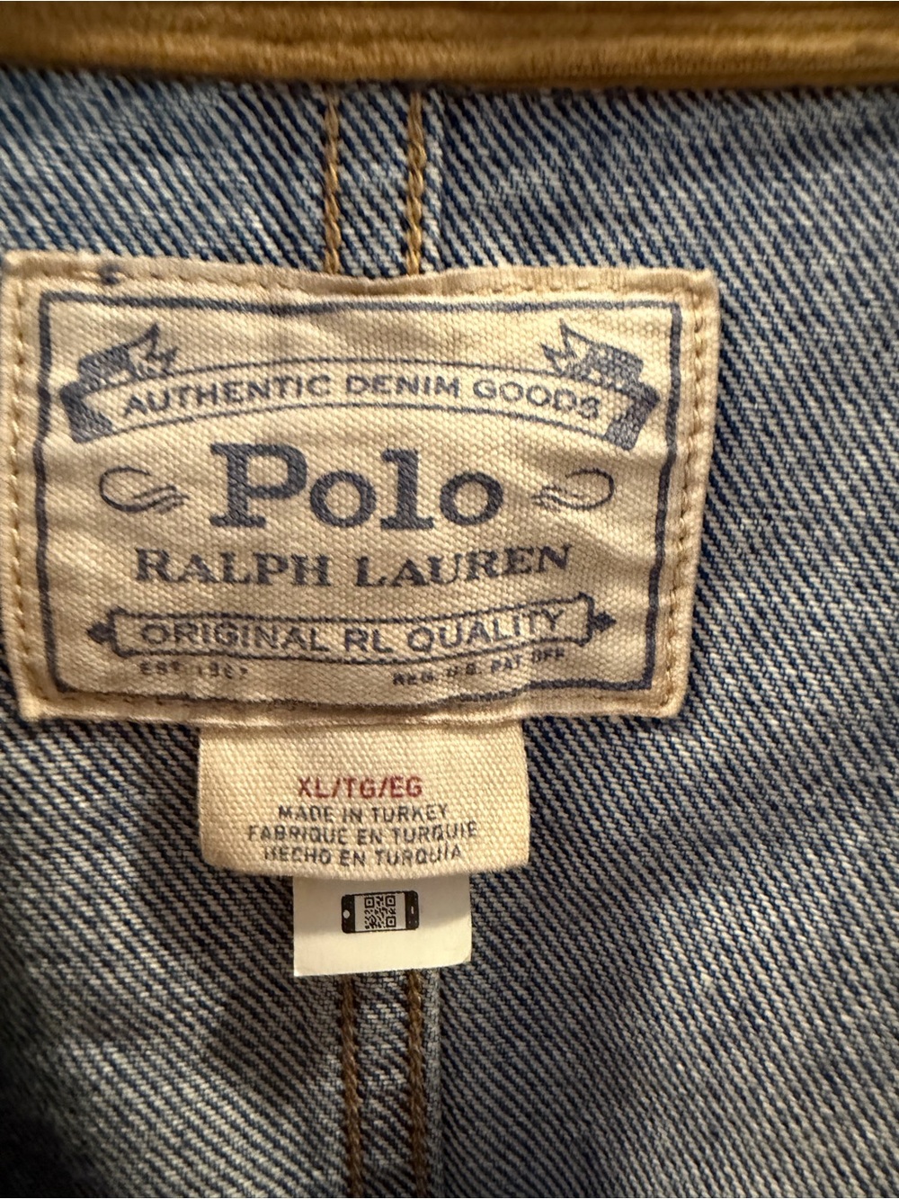 LN Polo Ralph Lauren Blue Denim Oversized Barn Jacket w/Tan Corduroy Collar XL - Picture 3 of 4
